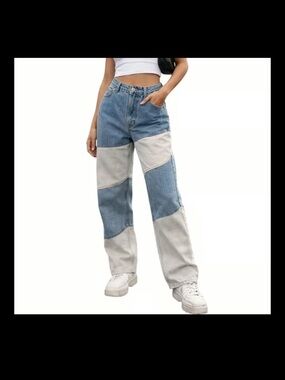 NWT Wild Fable 90's Relaxed Straight Patchwork Two Tone High Rise Jeans 0